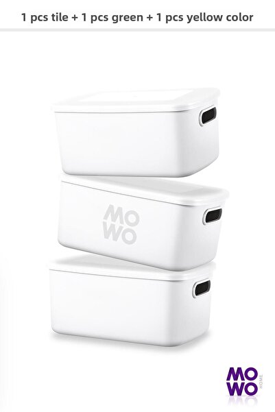 Mowo Home Retro Box Set of 3 White 3.5 Lt - Organizer Storage Box with Lid, Organizer