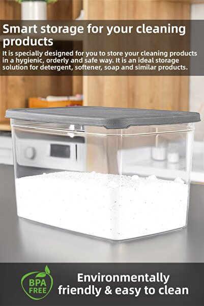 Meleni Home 4 Mega Size Detergent Storage Box - Bathroom Tablet Powder Detergent Box with Label 5.3 Liter Transparent