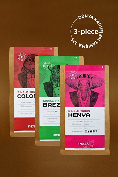 Perro Coffee مجموعة مواعدة القهوة المحلية 200 جرام × 3 / كينيا كولومبيا البرا...