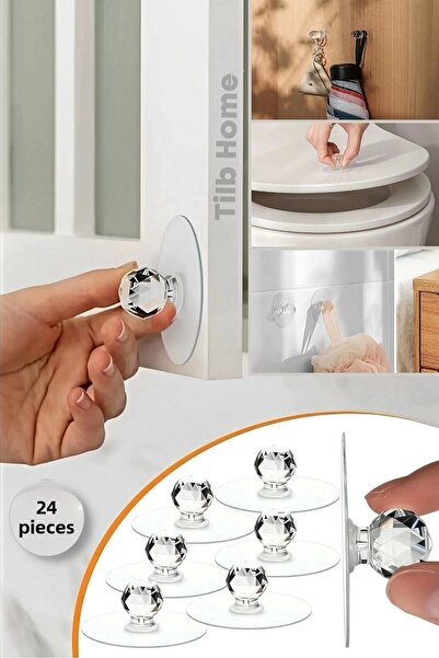 Tilbe Home 24-Piece Strong Adhesive Crystal Headed Cabinet Drawer Mirror Toilet Seat Handle Kitchen Hanger