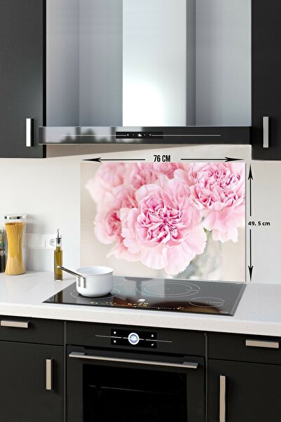 Decorita Glass Stove Back Protector| Pink Chrysanthemum| 49.5cm X 76cm