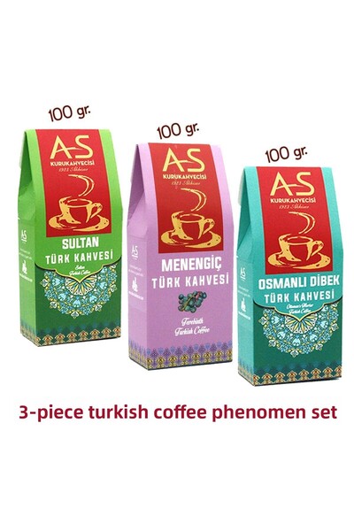 AS Kurukahvecisi 3-Piece Turkish Coffee Phenomenon Set (sultan, menengiç,dibek)