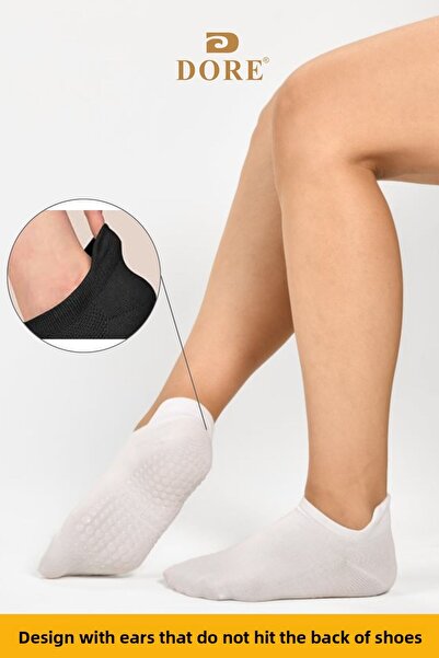 Dore Original Unisex Booties Model 3 Pairs White Non-Slip Sole Non-Slip Comfort Socks for Pilates Yoga