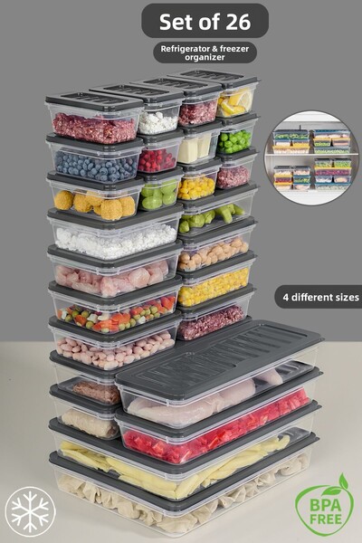 Meleni Home Set de depozitare 26 bucăți antracit potrivit pentru cuptorul cu microunde și difuzat - 2x2400ml 4x1170ml 8x600ml 12x240ml