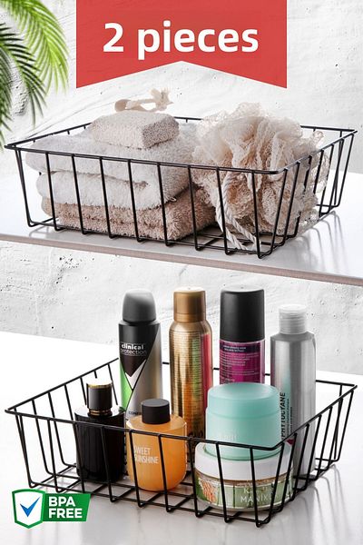 Nandy Home Multi-Purpose, Decorative, Organizer Metal Basket 2 Pieces Black