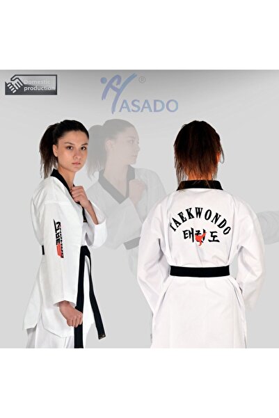 HAŞADO Κοστούμι Taekwondo με μαύρο γιακά Dobok Top Cummerbund