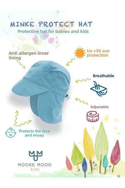Moose Mood Minke Neck Protection Uv 50 Sunscreen Anti-Sweat Baby Kids Sea Hat