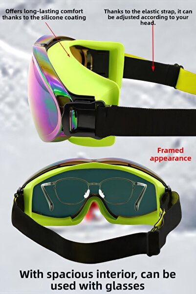 Badem10 Bellasimo Rimless Ski Goggles Lens Changeable Glass Antifog Sun Snow Goggles Glass Rainbow