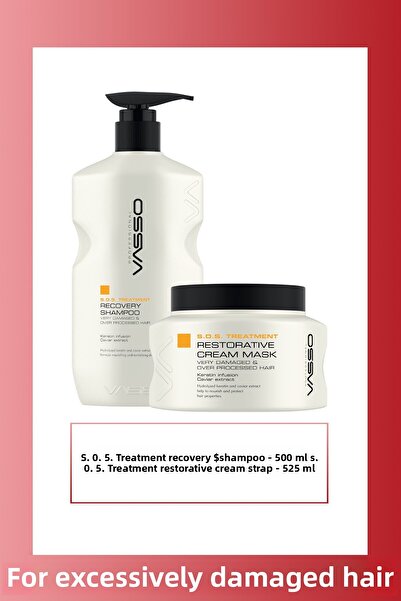 VASSO WOMEN مجموعة العناية بالكيراتين والكافيار للإنقاذ في حالات الطوارئ للشعر التالف للغاية