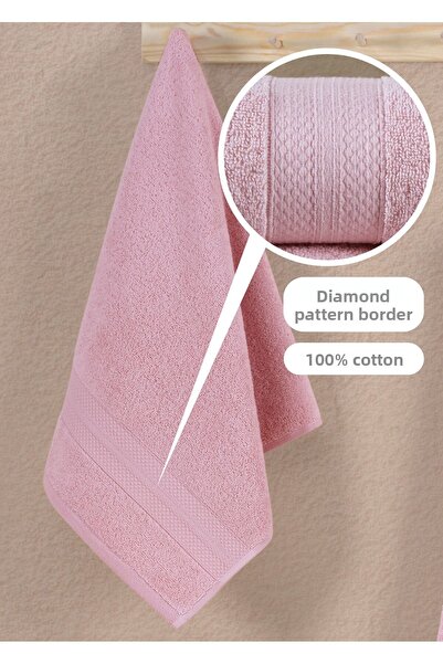 Ellaline Set of 2 Towels - 100% Cotton, Ultra-Absorbent, Soft Diamond Patterned Border 50X80Cm