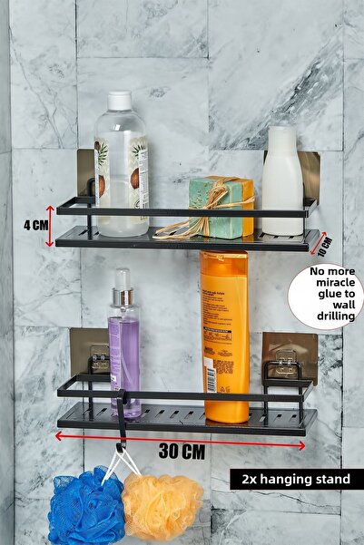 vipgross 2 Pack Metal Adhesive Bathroom Shelf Organizer (30CM X 10CM)