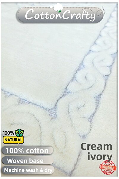 Cotton Crafty Cotton Woven Water Absorbent Bath Mat, Bathroom Rug Victoria 70 X 120 cm Cream