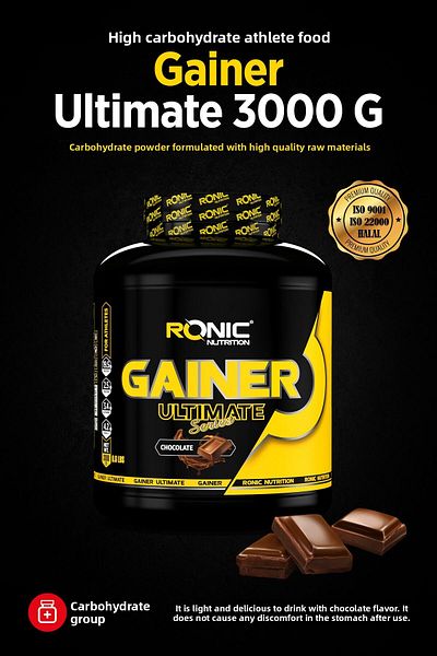 Ronic Nutrition مسحوق الكربوهيدرات المساعدة في زيادة الوزن من Gainer Mass Ultimate 3000 جرام (نكهة الشوكولاتة) (هدية من قطعتين)