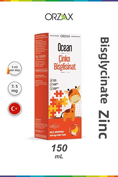 Orzax Ocean Zinc Bisglycinat 150 ml Banana Flavored Syrup – Immune and Skin Health Supplement