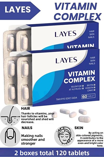 Layes 60 Tablets Multivitamin - Biotin, Keratin, Zinc D3, Ponytail Selenium, Folic Acid