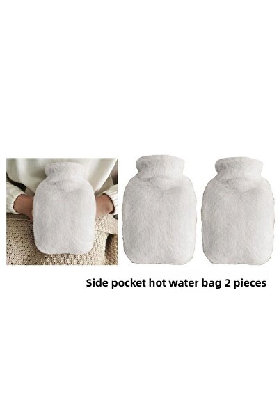 Sia Warm Water Bag 2 Pcs, White Plush Thermofor with Side Pocket 27X17X2Cm 750ml