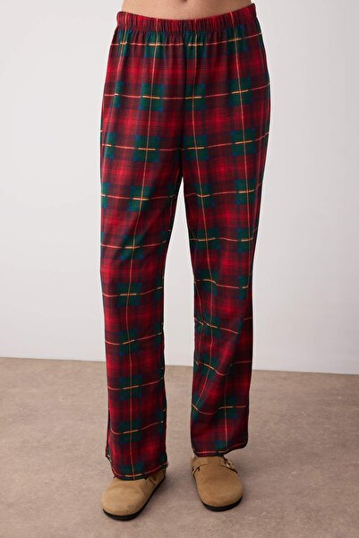 Trendyol Collection Zelený 100% bavlněný plyšový kostkovaný pletený pyžamový set THMAW26PT00042