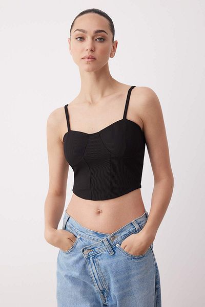 Trendyol Collection Black-Burgundy 2 Pack Strap Chest Pad Detail Flexible Crop Knitted Blouse Twoss25Bz00600