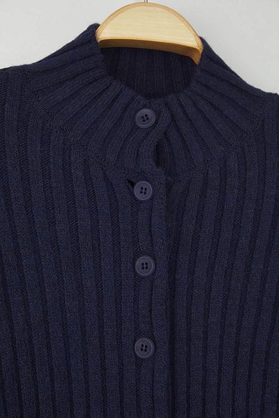 Trendyol Collection Navy Blue Stand Collar Wide Fit Ribbed Soft Textured Knitwear Cardigan Twoaw26Hi00091