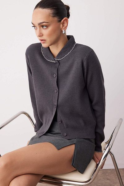Trendyol Collection Guler pentru bebeluși din lână antracit Tricotaj moale texturat Cardigan TWOAW26HI00062