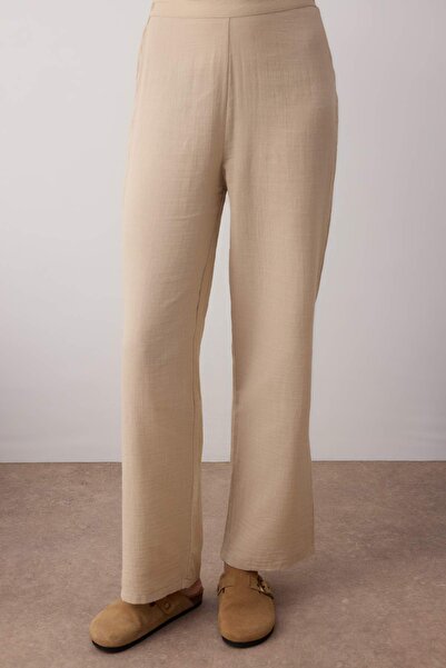 Trendyol Collection Beige 100% Cotton Lacing Detailed Double Breasted Collar Muslin Woven Pajama Set Thmaw26Pt00022