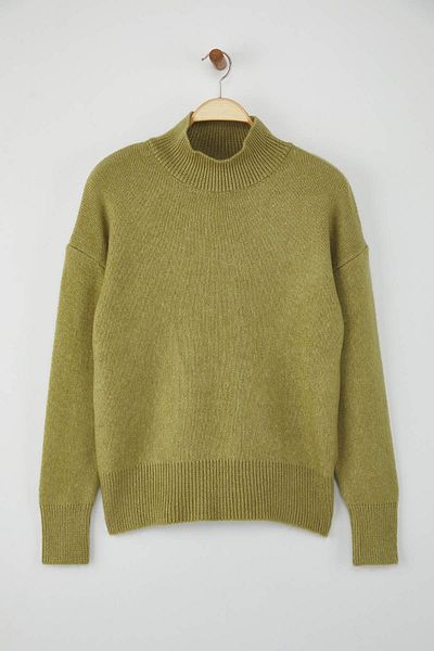 Trendyol Collection Oil Green Wool Blend Wide Fit Soft Texture Knitwear Sweater Twoaw26Kz00063
