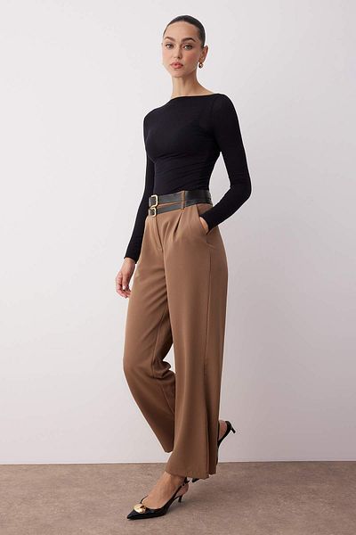 Trendyol Collection Mink Double Belt Detailed Wide Leg/Wide Leg Pants Twoaw26Pl00013