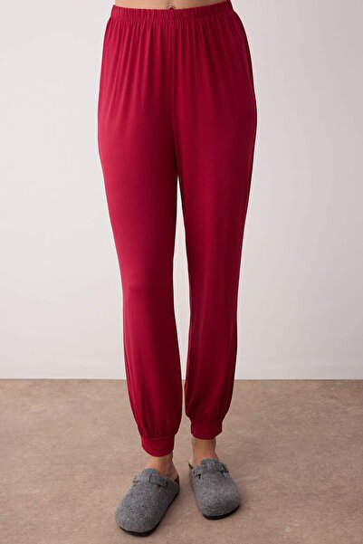 Trendyol Collection Burgunderfarbenes, gestricktes Pyjama-Set aus Viskose mit Raglanärmeln THMAW26PT00019