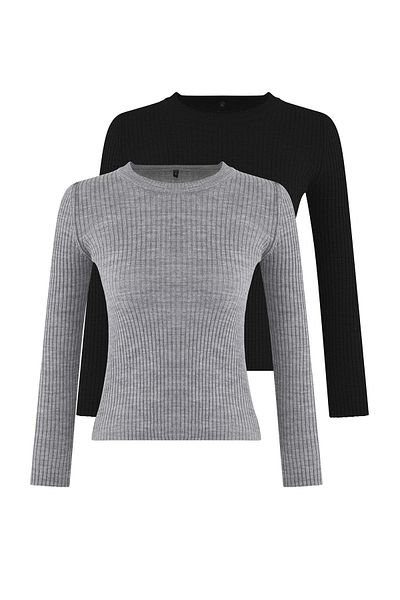 Trendyol Collection Black-Grey Double Pack Knitwear Sweater Twoaw22Kz1766