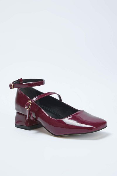 TRENDYOL SHOES Burgundy Mary Jane Ankle Strap Square Toe Women's Heeled Shoes 
 Takeaway26To00003