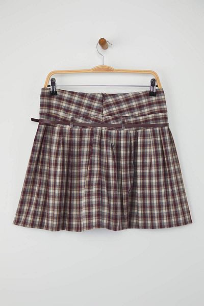 Trendyol Collection Burgundy Belted Mini Plaid/Square Skirt Twoaw26Et00056