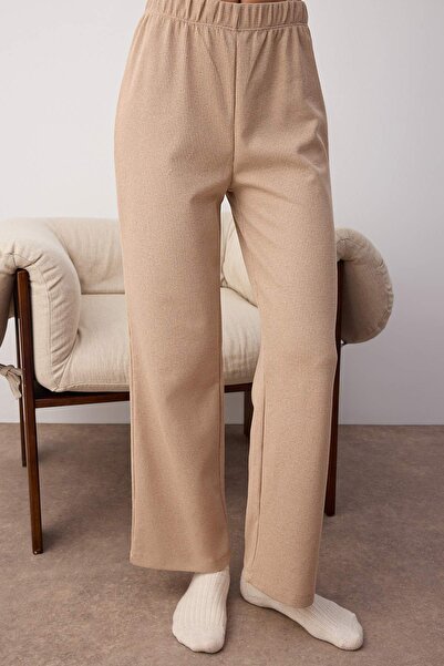 Trendyol Collection Bézs gofri ing gallérral kötött pizsama szett THMAW26PT00001