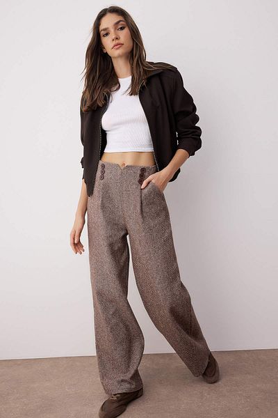Trendyol Collection Brown Button Detailed Wide Leg Woven Trousers Twoaw21Pl0492