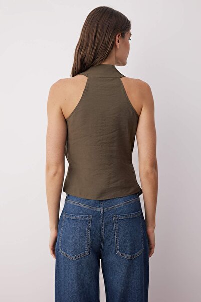 Trendyol Collection Limitált kiadású Khaki Modal duplasoros szőtt blúz TWOSS25BZ00363