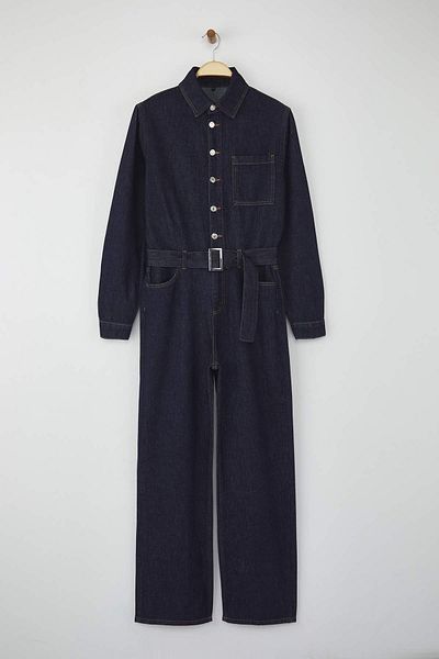 Trendyol Collection Salopetă din denim cu picioare largi albastru închis TWOAW26TU00003