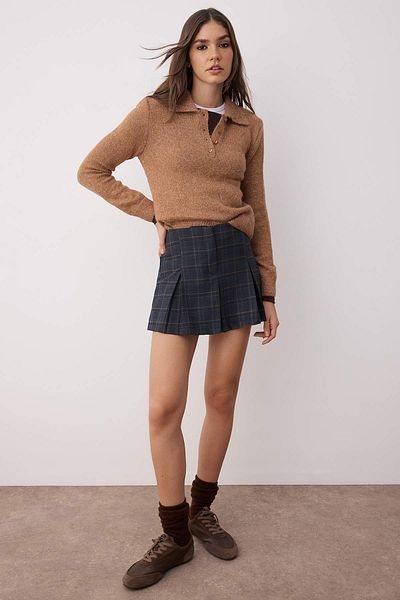 Trendyol Collection Mehrfarbig karierter, plissierter Shorts aus dickem Stoff, kurze Hosen und Bermudas TWOAW26SR00029