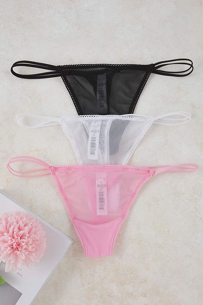 Trendyol Collection Black-White-Pink 3-Pack Mesh Double Row Waist Detail Thong Panties Thmaw26Ku00000