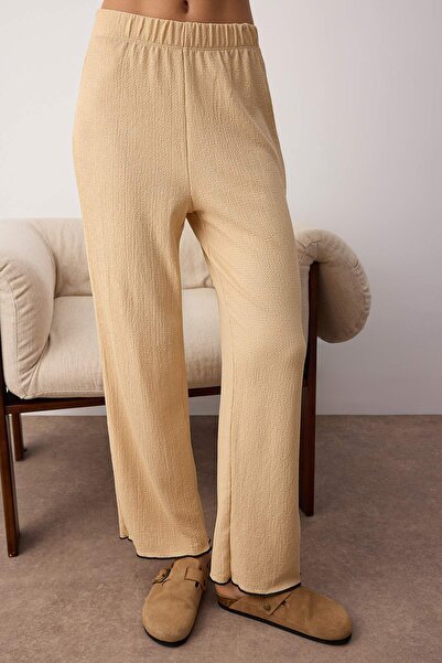 Trendyol Collection Beige Button and Bias Textured Wrap Knitted Pajama Set Thmaw26Pt00097