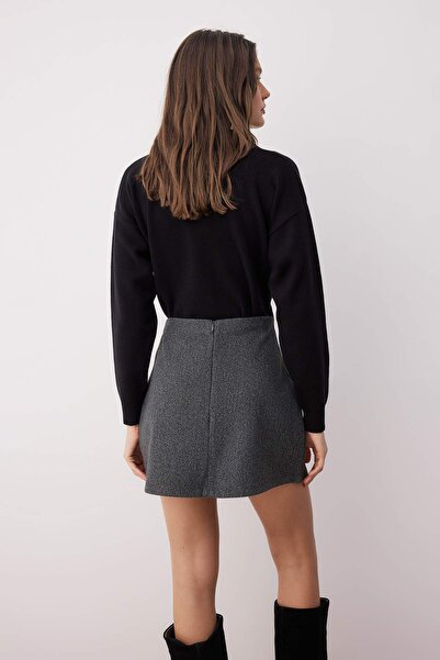 Trendyol Collection Fusta mini tricotată antracit cu tăietură clopot TWOAW26ET00035