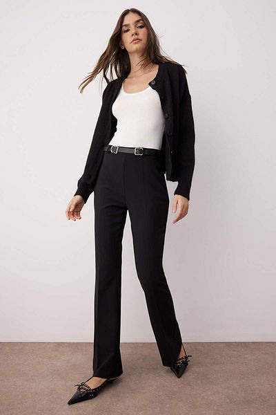 Trendyol Collection Black Belted Flare Wide Leg Pants Twoaw26Pl00034
