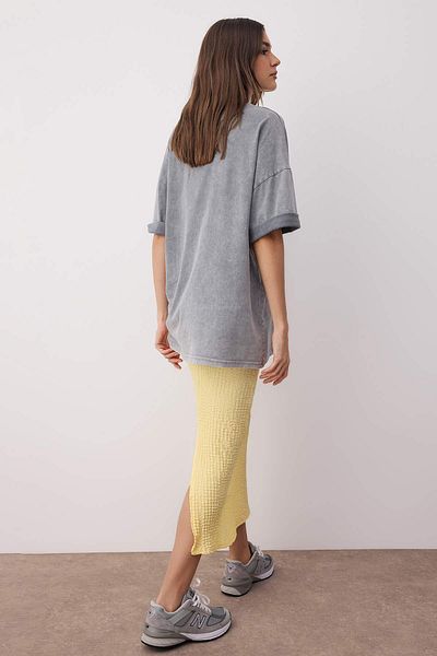 Trendyol Collection Yellow Textured Slit Midi Stretchy Knitted Skirt Twoss25Et00213