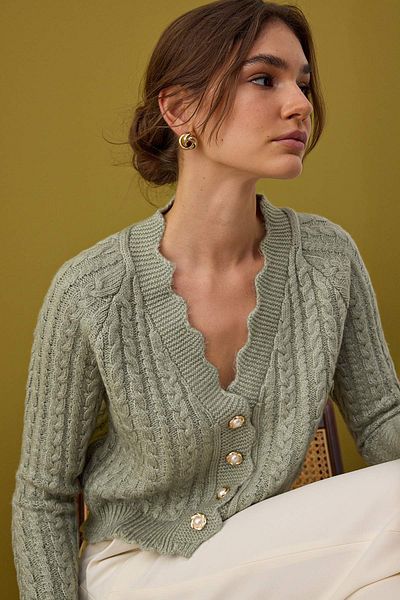 Trendyol Collection Mint Soft Textured Pearl Button Detailed Crop Knitwear Cardigan Twoaw26Hi00185