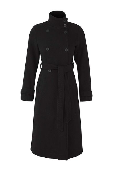 Trendyol Collection Black Stand Collar Diagonal Double Breasted Regular Long Cashmere Coat Twoaw26Kb00048