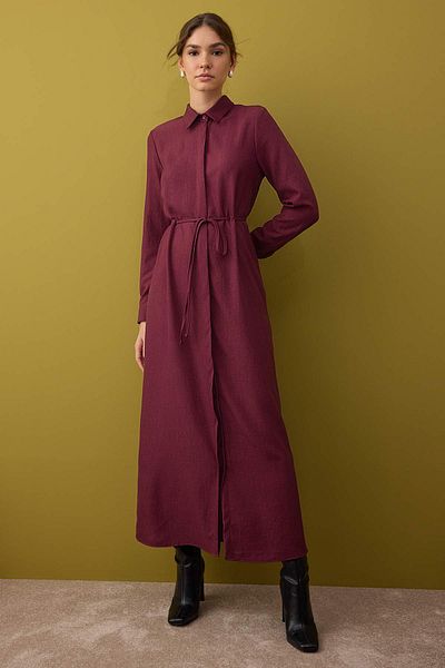 Trendyol Modest Burgundy Lace Detailed Shirt Dress Tctaw26Eb00021