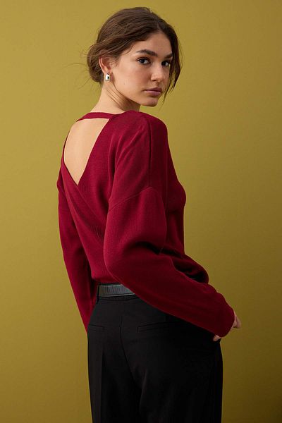 Trendyol Collection Burgundy Premium Yarn/Special Yarn Corset Stitching Detail Knitwear Sweater Twoaw26Kz00069