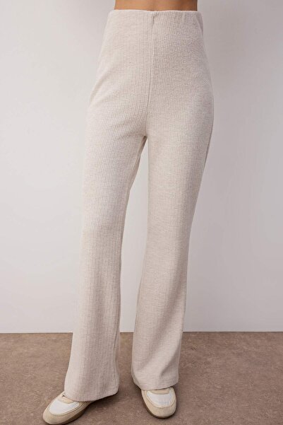 Trendyol Collection Beige Brushed Pointel High Waist Stretch Knitted Trousers Twoaw26Pl00026
