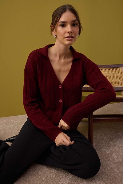 Trendyol Collection Burgundy Wool Basic Polo Neck Knitwear Cardigan |   Twoaw26Hi00084 ​​