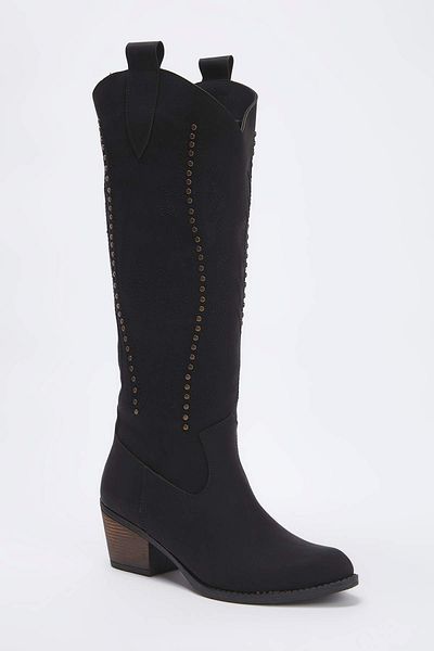 TRENDYOL SHOES Cizme de cowboy pentru femei cu broderie din nubuc negru și toc bloc de migdale Troc 
 TAKAW26CZ00001