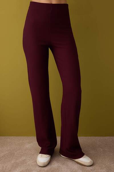 Trendyol Collection Burgundy Asymmetrical Collar Off-The-Shoulder Bodycon Stretchy Knitted Bottom - Top Set Twoaw26Au00056
