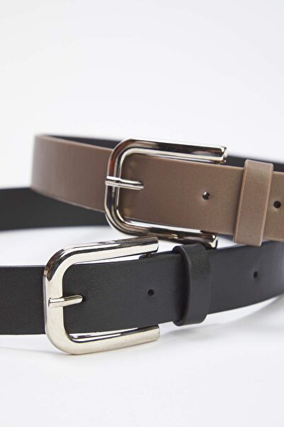 Trendyol Collection Black-Mink 2-Pack Leather Look Belt Twoaw26Ke00002